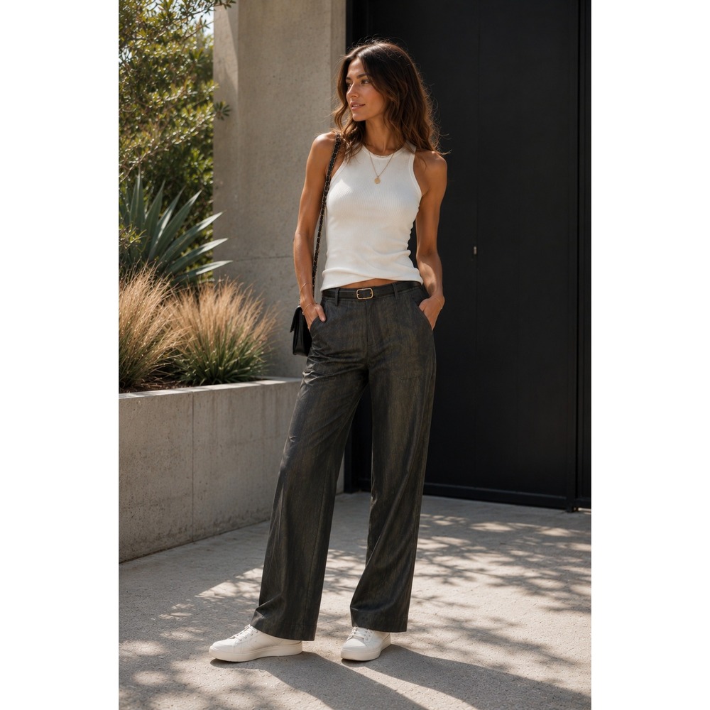 NWT The‎ Kit Tracee Pant Women 14 Olive Wood Grain Cotton Lycra Twill Wide Leg